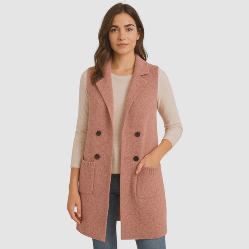 Endless Love Mauve Herringbone Long Open Front Vest Cardigan M Academia 75-16-01